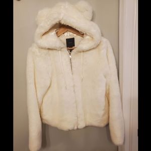 Faux fur hooded jacket with ears